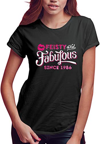 Feisty and Fabulous Happy Birthday Shirt, Personalized Birthday Shirts, Black 1986