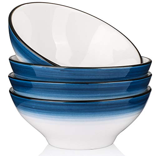 MARSTRACE White Blue Bone China Dessert Bowls Set of 4 48 Inch Ceramic Bowls for Rice Cereal Snacks Appetizer Ice Cream Fruit Microwave Dishwasher Safe