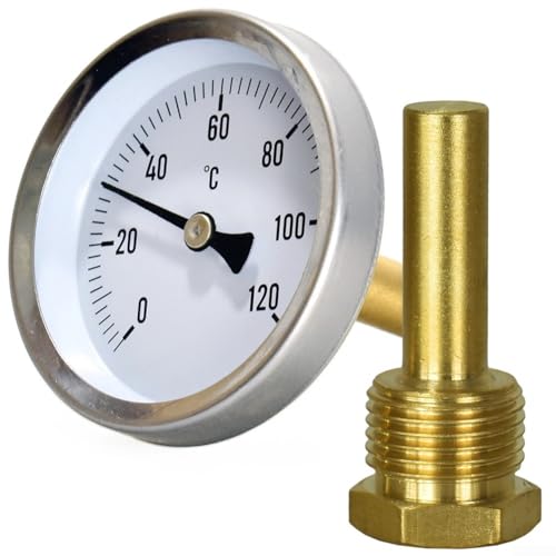 Bimetallic Thermometer Dial, 63Mm Water Temperature Meter, 0-120°C With 1/2