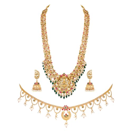 Image of Peora Gold Plated Bridal Jewellery Set with Kamarband Gift for Women Indian Traditional Ethnic Wedding