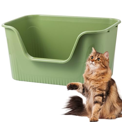 Vealind Caixa de areia para gatos aberta, grande, borda alta, com borda alta, 45 x 36 x 22,5 cm, cor verde