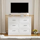 BonVache Chest of Drawers with 6 Drawers, Sideboard with 2 USB Ports and 2 AC, Wooden Frame & Black Handles, Fabric Storage Drawer Organizer for Bedroom, Living Room, Hallway, Entryway, White - Image 7