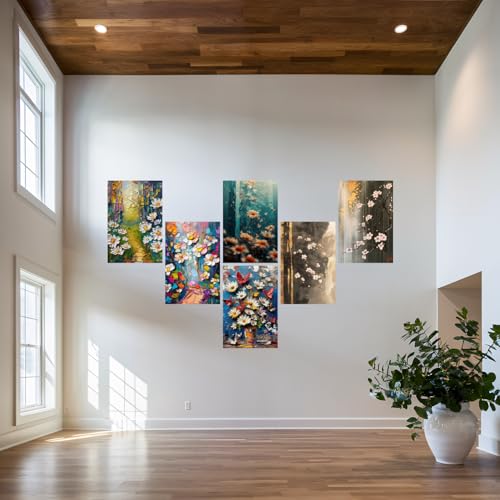 Image of SiddArtify Palette Knife Floral - Daisies Butterflies & Cherry Blossoms - 300GSM Board - 8x12 Inch - Pack of 6 Wall Room Decoration art Poster Prints