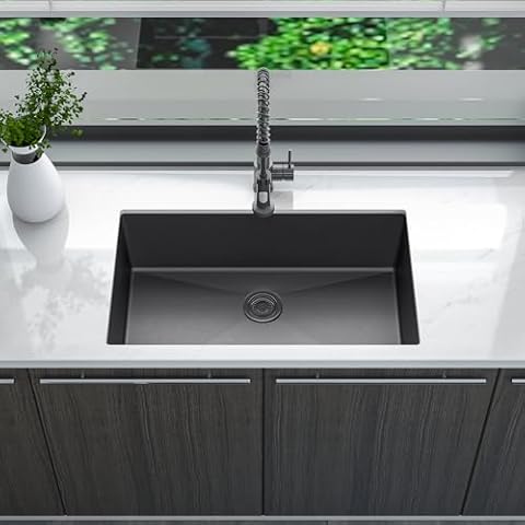 Sinber 32" x 19" x 10" Undermount Single Bowl Kitchen Sink with 18 Gauge 304 Stainless Steel Black Finish HU3219S-B (Sink Only) Cover