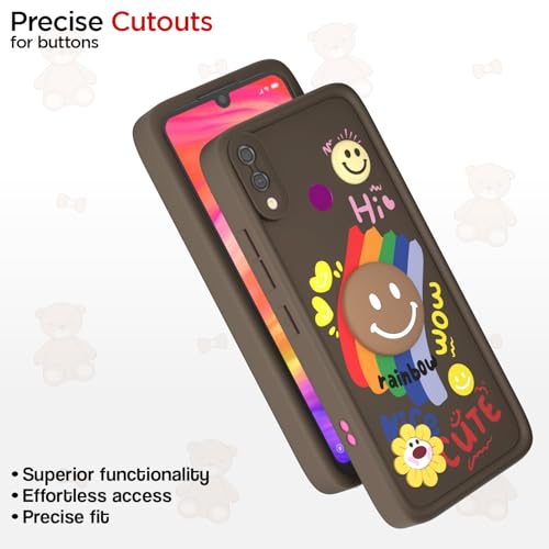 Image of Pikkme Back Cover for Redmi Note 7 / Note 7 Pro /Note 7s | Soft Silicone| Cute Rainbow Smile & 3D Cartoon Flower Design | Shockproof Raised Camera Protection Bumper Case (Brown)