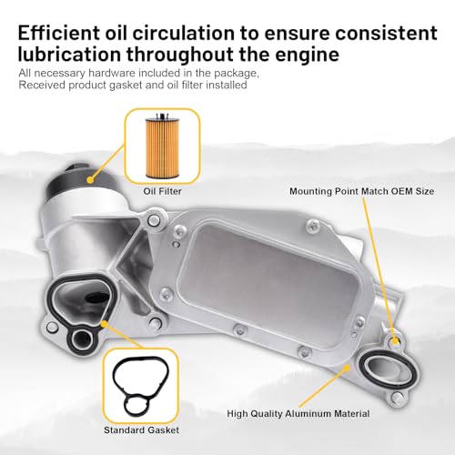 25199751 918-432 Engine Oil Cooler Filter Housing Assembly Adapter with Gasket, Insert, Cap Compatible with 2008-2019 Cruze Sonic Malibu Aveo, Buick Cascada, Pontiac G3, Saturn Astra 1.6L 1.8L