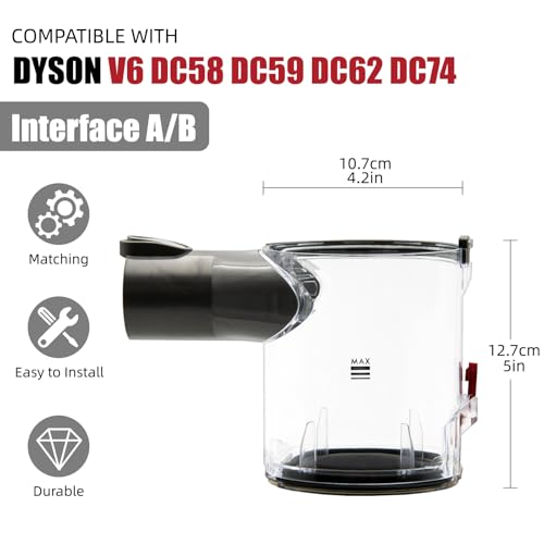 Image of Dust Bin Replacement for Dyson V6 DC58 DC59 DC62 DC74 Vacuum Cleaner, Canister Bin for Dyson No.965660-01