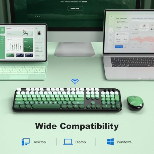 Image of Wireless Keyboard and Mouse Combo, MOWUX Colorful Computer Full Size 2.4G Plug and Play Wireless Typewriter Keyboard and Mouse Set for Computer, Desktop, PC (Black Green Gradient)