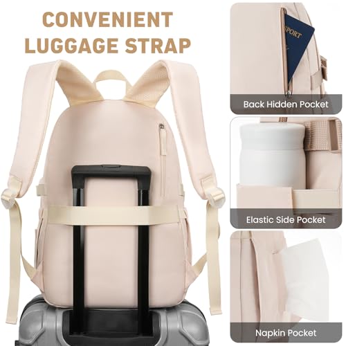 Image of WINDARS Backpack for School Girls, Cute High School Backpacks for Teens Women Student Large Bookbag 15.6 Inch Laptop Bag with USB Charger Port for College Work Travel Trip (Beige)