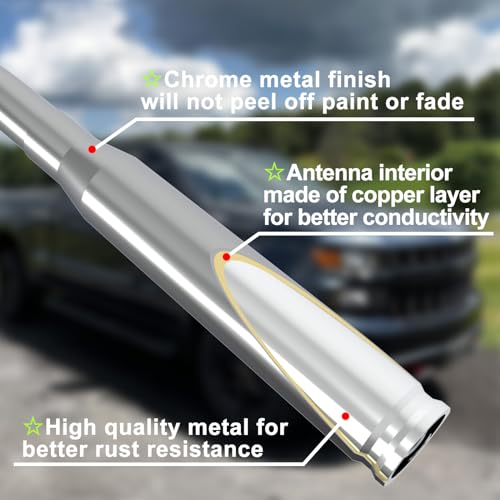 Image of Chrome Car Truck Antenna with Valve Stem Caps Vehicle Stubby Replacement Mast for Ford F150 F250 F350 Super Duty Raptor Dodge RAM GMC Sierra Chevy Silverado 1500 2500 3500