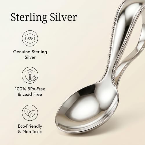 Image of Beaded Loop 925 Sterling Silver Baby Feeding Spoon | Food grade, engravable, gift boxed, baby shower, christening