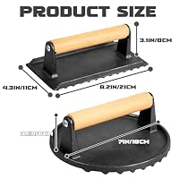 Alyoen 2er-Set Burgerpresse Gusseisen,Burger Smasher,Hamburgerpresse mit Antihaft,Rund und Rechteckig Große 1kg Burger Pattie Presse,Zum Pressen von Steaks,Burgern,Speck,Würstchen – Ansicht 6