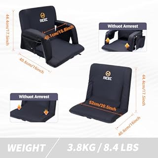 Nice C Heated Massage Stadium Seat with Battery, Arena Seat with Massage, Reclining Heated Bleacher Floor Chair, Thick Padding, with Shoulder Straps & Side Pockets (Regular 1 Pack, Black)