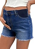 BLENCOT Maternity Jeans Shorts for Women Mid Waisted Frayed Hem Stretchy Denim Shorts Comfy Pregnancy Summer Clothes Fashion 2026 Ashleigh Blue Large