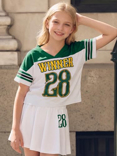 Image of PureChapter Tween Girls 2 Piece Outfits Short Sleeve Tops and Pleated Skirt Set, Cute Pleated Skirt for Girls Size 7-14