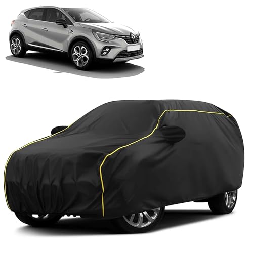 Image of Sulfar 100% Water Resistant Car Body Cover Compatible with Mirror for Renult Captur (Triple Stitched, Full Bottom Elastic, Black Taffeta with Yellow Piping)