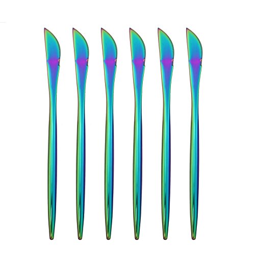 BRIIEC 18/10 Stainles Steel Rainbow Dessert Knife Set, Luxury Cutlery for Kitchen Hotel Restaurant Wedding Party, Mirror Finish, Dishwasher Safe, Pack of 6