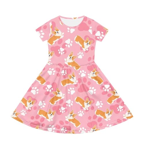 Image of Girls Dress with Pockets Basic Short Sleeve High Waist Swing Skater Dress School Party Dress for Kids