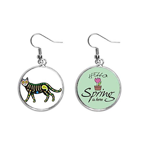 Pendientes de gato negro con hueso corazón para Halloween y joyería de temporada