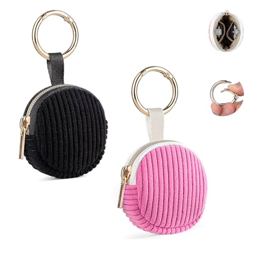 2 Mini Portagioie Donna da Viaggio in Velluto a Coste Borsa per Porta Gioielli Anelli PortaOrecchini Catene Collane Organizer Portaorecchini per Ragazza Amica Compleanno 5,6*5,9*2,1 cm (Nero e Rose)