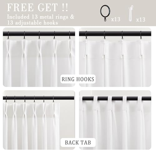 HUEVESSEL White Curtains 63 Inch Length for Living Room Pinch Pleated Pure White Linen Curtain Semi Sheer Short Pleat Drapes with Hooks Rings Bedroom 2 Panels Set — view 4