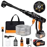 4000W Electric High Pressure Washer 300Bar / 3000 PSI Jet Wash Patio Car 6 in 1 Adjustable Nozzle, with 1pcs 3.0Ah Battery, 5m Hose