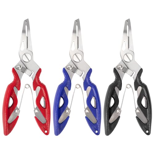 Songella Alicates de Pesca de Acero Inoxidable Removedor de Anzuelos Tijeras de Pesca Multifuncional Cortador de Hilo de Pesca Abridor de Anillos Divididos 3 Piezas
