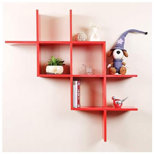 Image of Wooden Wall Shelves for Living Room, Kitchen, Hallway, Bedroom, and Bathroom; Wall Mounted Book Shelf; Wall Shelf for Photos and Decorations; Bend Shelve-Red