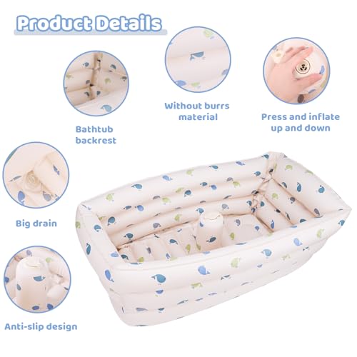 Image of AirSwim Inflatable Baby Bathtub with Built-in Air Pump, Portable Bathtub for Babies 1-5 Years Old, Small Ball Pool, Foldable Bath Tub for Travel, 30.7 x 14.6 Inch (Whale)