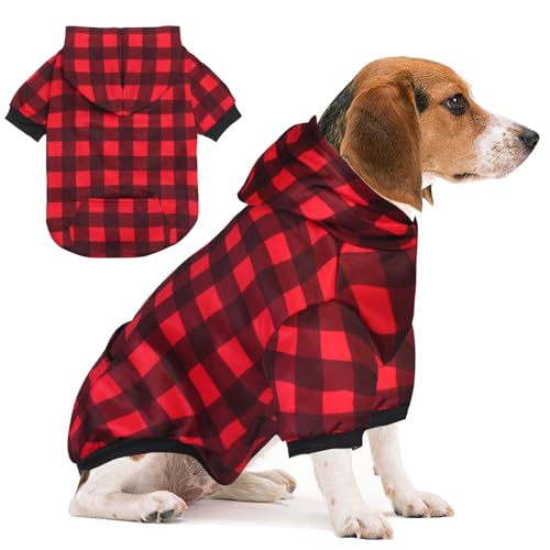 GreenJoy Plaid Dog Sweaters Hoodies Sweatshirts for Dogs Cats Warm and Soft Cold Weater Coats for Christmas (Red Medium/Large)