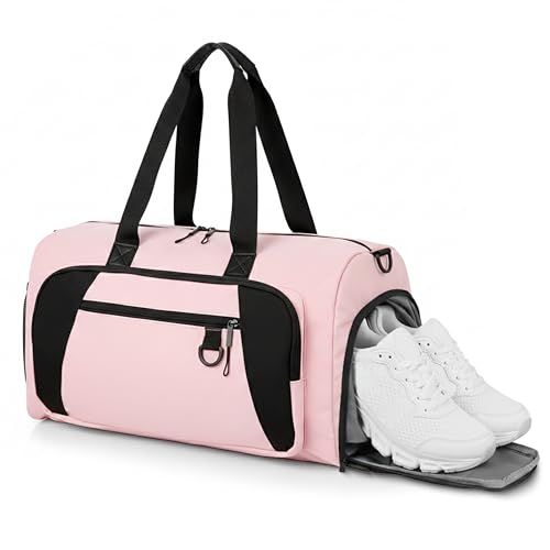 Image of Storite Nylon 50.5cm Travel Duffel Bag for Men & Women with Dry & Wet Pocket, Lightweight Water Resistant Luggage Bag with Shoe Compartment (Pink, 50.5x23x28cm)