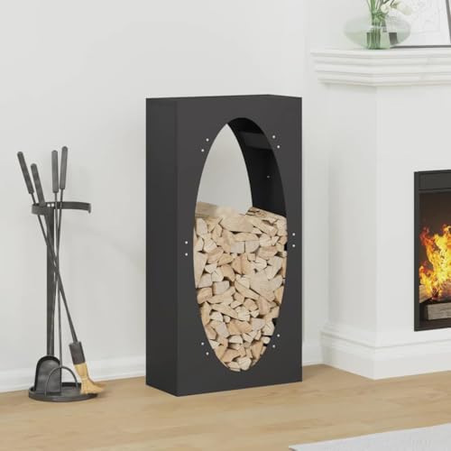 Gecheer Firewood Log Rack Metal Log Store Holder for Outdoor Indoor Metal Fireplace Wood Storage Shelf Black 50x23x100 cm Cold-rolled steel