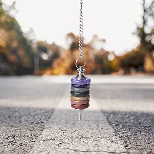 Image of Seven Chakra Crystal Pendulum for Dowsing Practices & Vastu Home Decor | Natural Gemstone Spiritual Tool | Healing Crystals for Reiki, Chakra Meditation | Feng Shui Vastu Decorative Crystal Pendulum