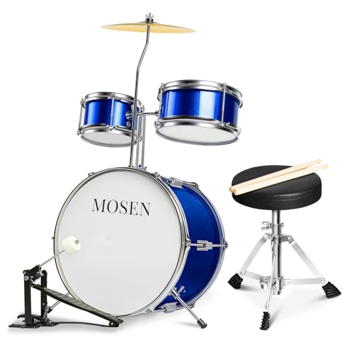 MOSEN Drum Set for Kids, 3-Piece Beginner Drum Kit with 14' Bass Drum, Tom Snare Drums, Adjustable...