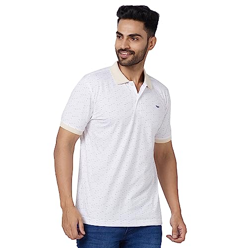 Image of Park Avenue Men's Cotton Polyester Blend Print Pattern Slim Fit Rib Collar Polo Neck Half Sleeve Casual T-Shirt