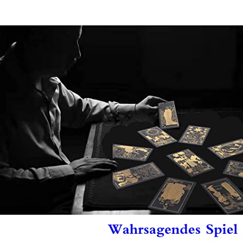 Tarot-Karten Deck, Tarot Cards,Goldfolie Schwarzgold 78 Tarotkarten,mit Ratgeber & Box, holographisch leuchtendes Wahrsage-Spiel-Set, Tarot Karten für Anfänger, Experten und Leser,Schwarz