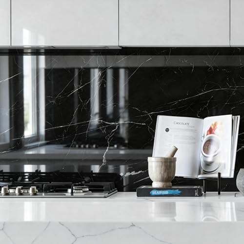 Marble Peel and Stick Waterproof Wall Paneling, 118" x 47" Black Marquina Glossy Finish Self-Adhesive Backsplash Tile Vinyl Wall Panel for Kitchen Bathroom Wall Decor, Covers 38.75 Sq. Ft. by INNO STICKERS - Used condition - Image 6