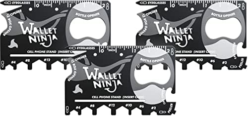 Wallet Ninja Multitool Card – 18 in 1 Credit Card Size Multi-Tool for Quick Repairs, EDC Survival Gear, Bottle Opener, Camping – Cool Gadget and Stocking Stuffer – Black (3)
