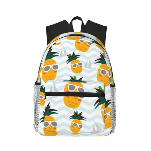 Sac à dos polyvalent noir WURTON avec imprimé ananas mignon pour voyage