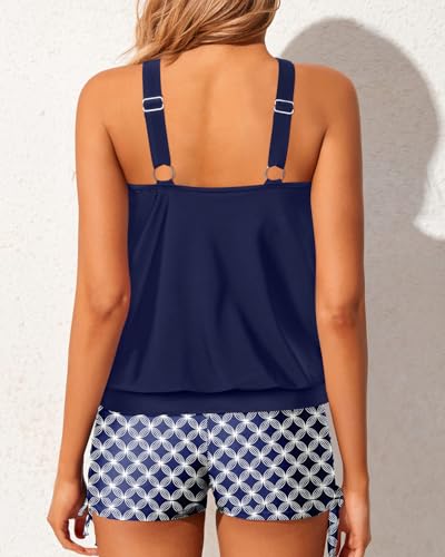 Yonique Tankini Swimsuits with Shorts - Tummy Control Two Piece Blouson Bathing Suits High Neck Swimwear2