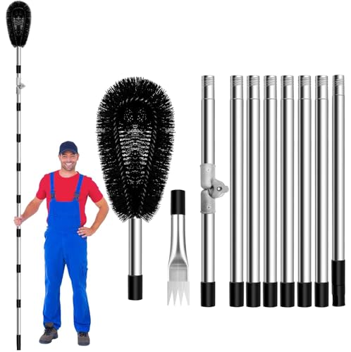 Gutter Cleaning Tools,10.5 feet Long Telescopic Pole with Gutter Brush & Stainless steel Leaf Shovel, Aluminum alloy joint with adjustable Angle,Gutter Cleaner Ability to Easily Clear roof Leaves,Debr