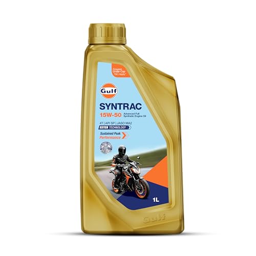 Image of Gulf SYNTRAC 15W-50 4T API SP, JASO MA2 | Ester Technology | 2 Wheeler Bike Advanced 100% Full-Synthetic Engine Oil [1 L] - Pack of 1