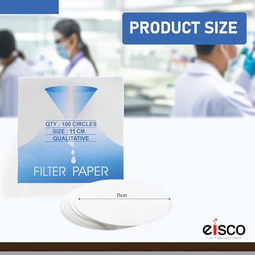 Image of EISCO Pack of 100 Premium Qualitative Filter Paper - 11cm, 8-10 Micron, High-Purity Lab Paper for Chemistry, Liquid Filtration, Science Experiments, Research, Classroom & STEM Activities