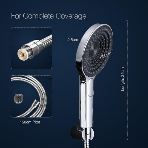 Image of Hindware Italian Collection F160205CP 3-Flow Hand Shower for Bathroom | Made of ABS | Rain, Mist & Rain + Mist Modes | Water Saving Feature | Comes with 1.5m Hose Pipe & Wall Hook