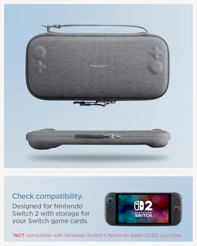 Image of Spigen Klasden Pouch Version 2 for Switch 2 (2025) Case with 12 Game Cartridges, Rear Grip and G Hook Hard Shell Travel Pouch - Charcoal Gray