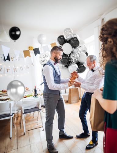 Black and Silver Balloons, 60 Pcs 12 In Metallic Silver, Black, White & Confetti Balloons for New Year’s Eve, Countdown Party, Christmas, Wedding, Birthday, Graduation, Anniversary Decorations - Image 5