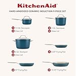 KitchenAid Hard Anodized Ceramic Induction Nonstick Pots and Pans Set with Saucepans, Frying Pans, Stockpot, and Lids, Dishwasher Safe, 9 Piece Cookware Set with Stainless Steel Handles - Agave Blue - Image 2
