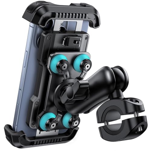 Lamicall Soporte Móvil Moto   [Doble Antivibración] Brazo Extensible Metálico, Soporte Móvil Bicicleta Antirrobo, 2 x 360° Giratorio Soporte de Manillar, para iPhone 17 16 y 4,7 6,8