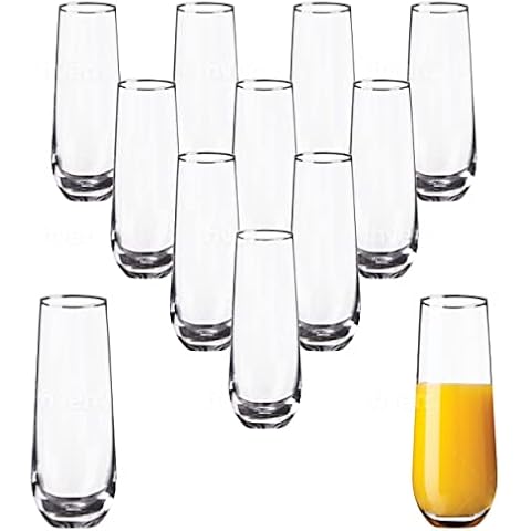 Kitchen Lux 10oz Stemless Champagne Flutes- Set of 12 Champagne Glasses - Elegant Highball Tumblers - Premium Clear Glass, Wine, Shots, Cocktails, Champagne, Mimosa for Parties - Dishwasher Safe Cover