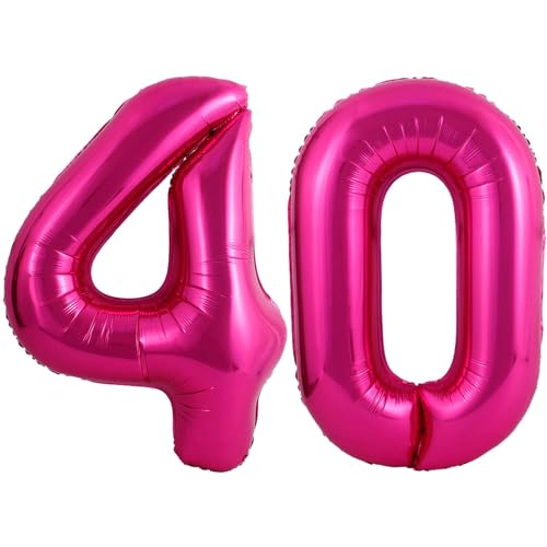 Hot Pink 40 Number Balloons 40 Inch Giant Number 40 Balloons Foil Mylar Helium Hot Pink Number Balloons for 40th Birthday Party Supplies Anniversary Event Celebration Decorations